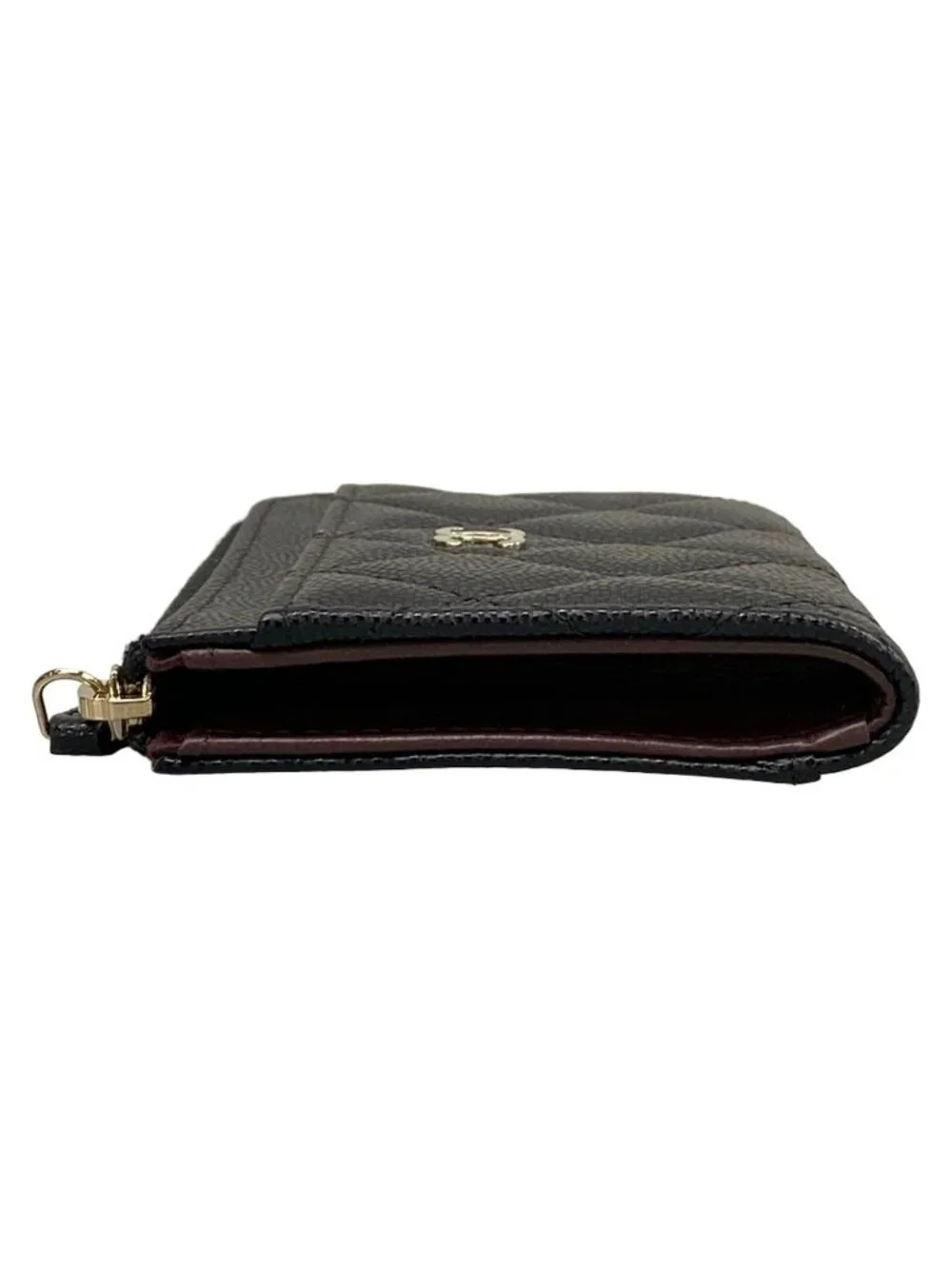 Chanel Coin Case Quilted Black L-shaped Zipper Champagne Gold